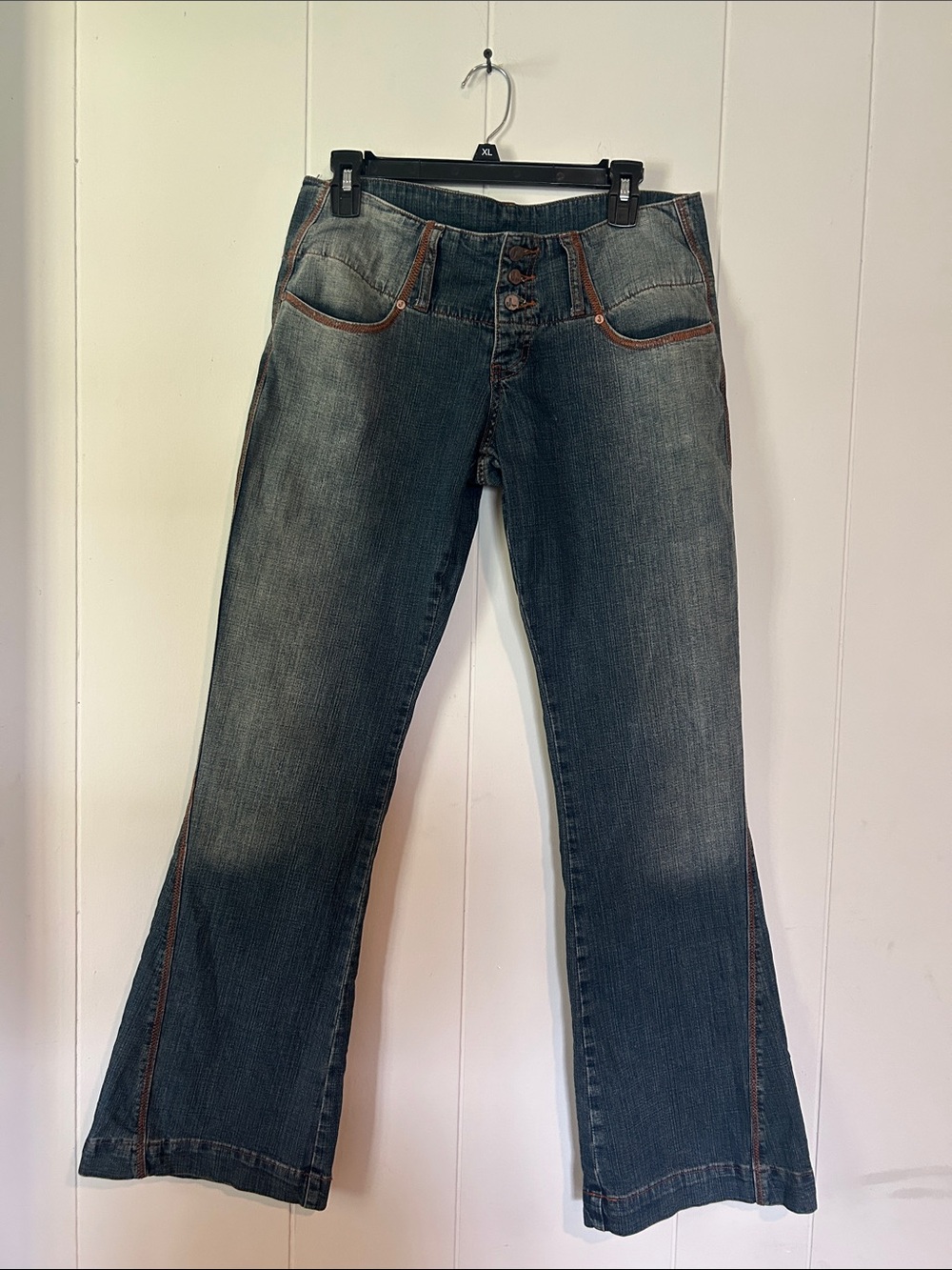 Rare Jou Jou Dark Blue Flare Jeans with Contrast Stitching low rise